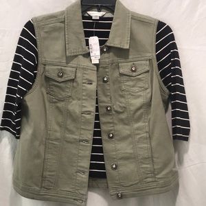 BNWT. Olive green, denim material vest